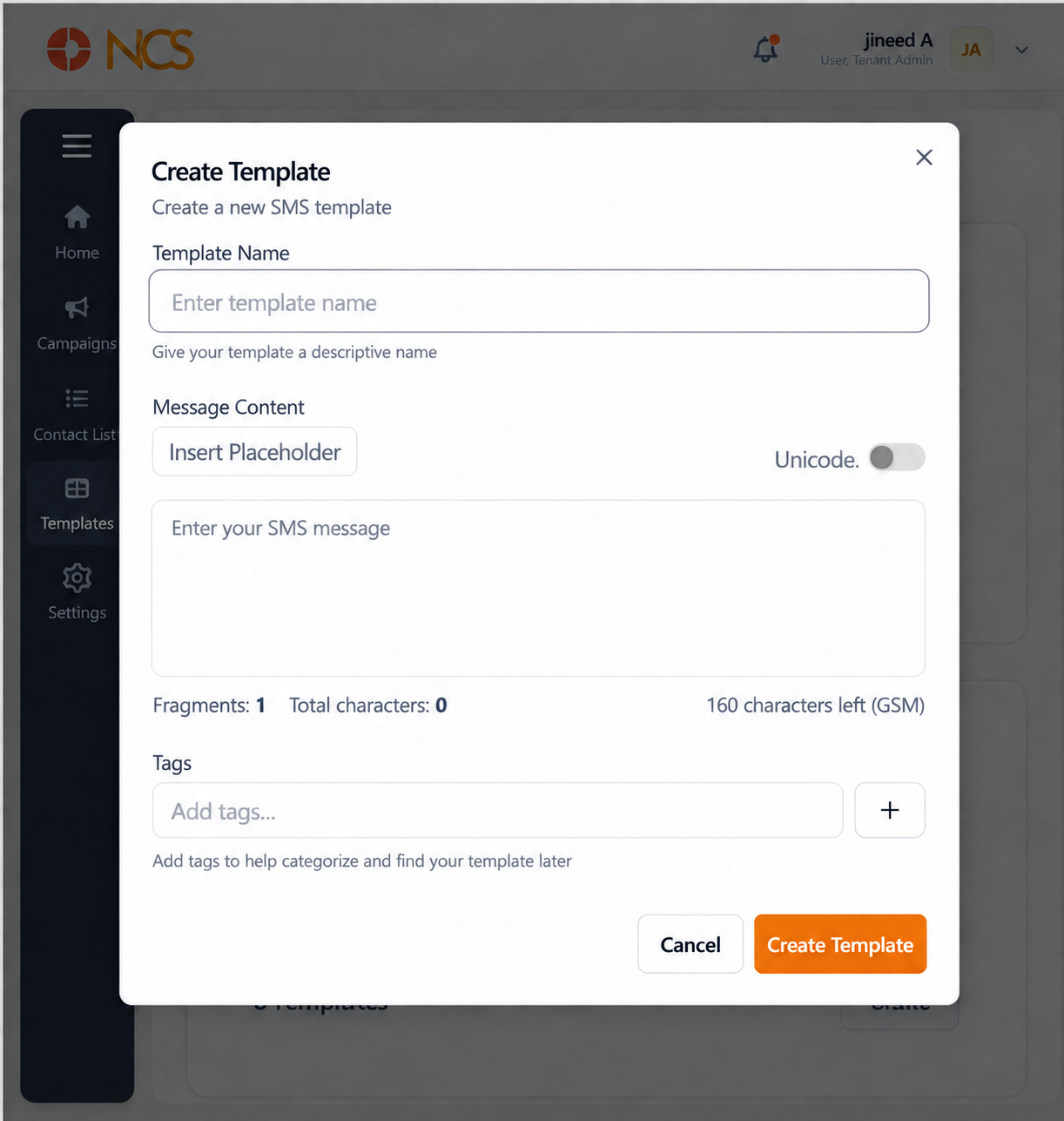 BRD 4.2 Create SMS Template