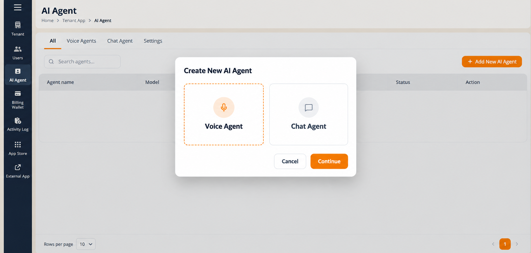 Create New وكيل الذكاء الاصطناعي Modal