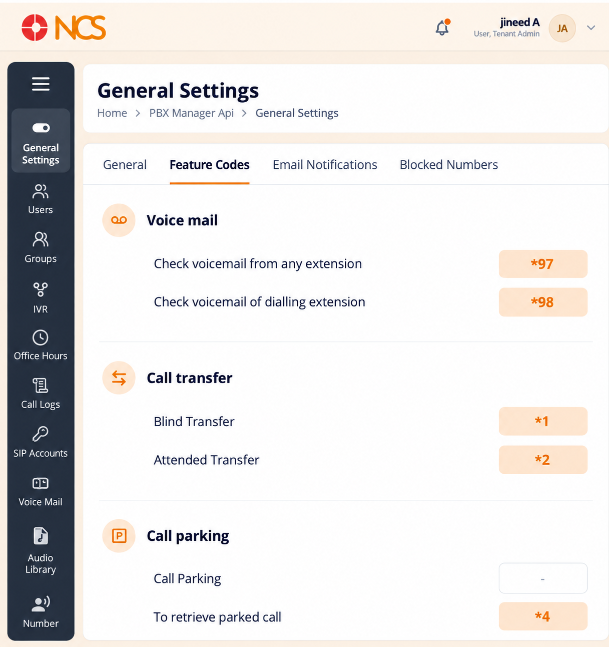 PBX 1.3 Review Feature Codes