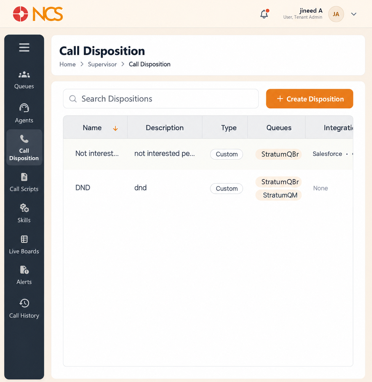 SUP 3.1 Call Disposition List