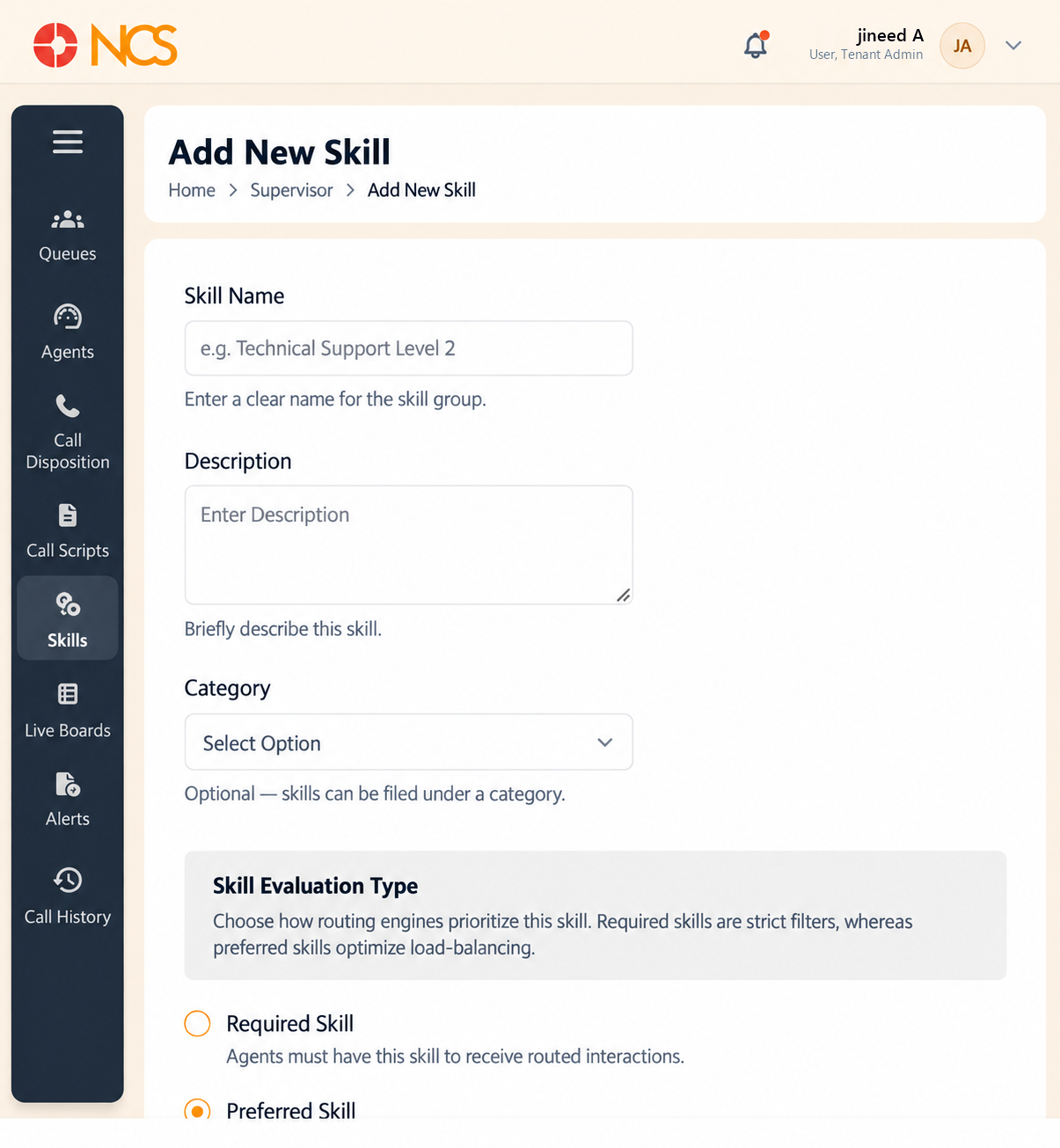 SUP 5.2 Add New Skill Form