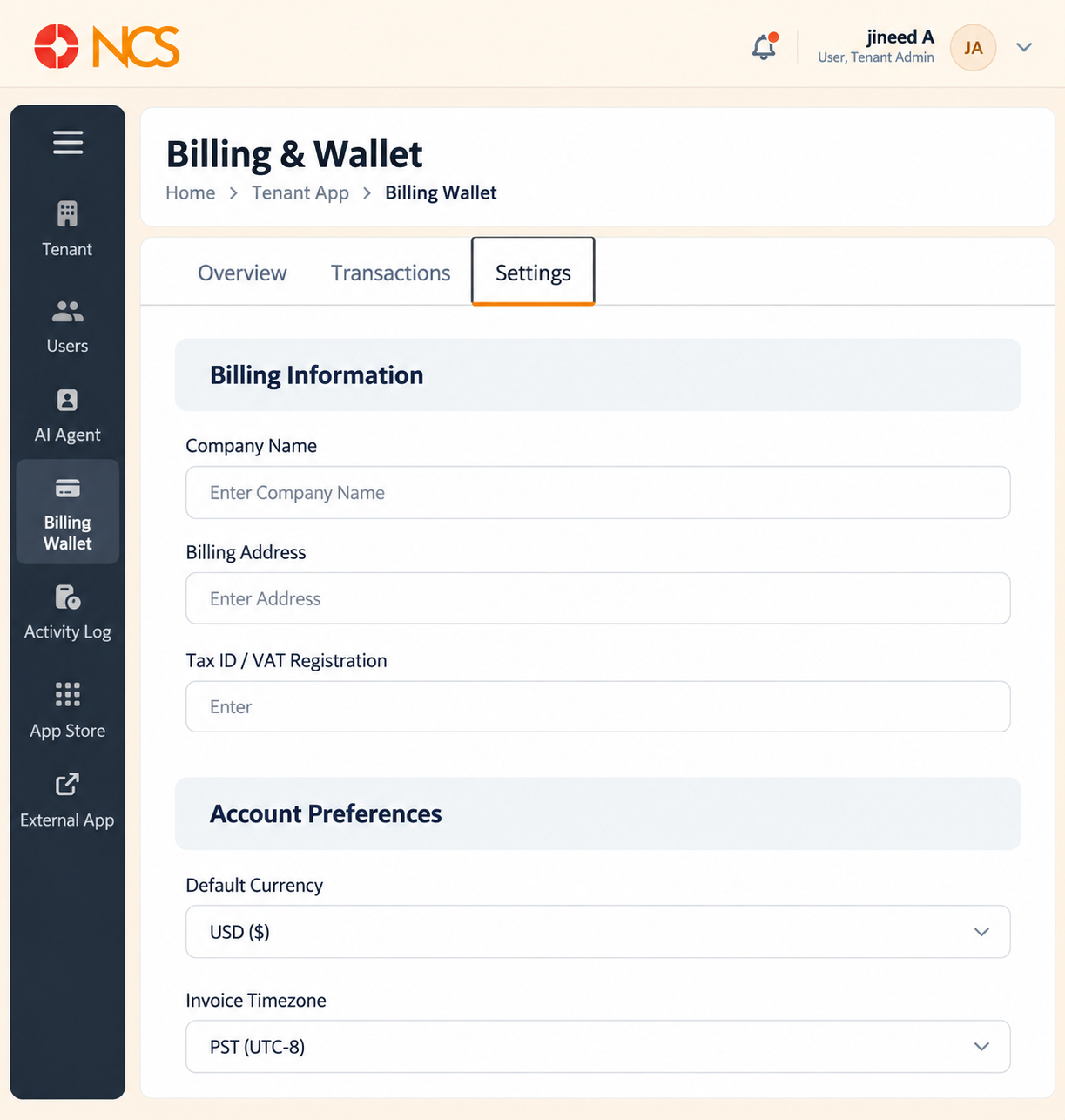 Billing Settings Tab