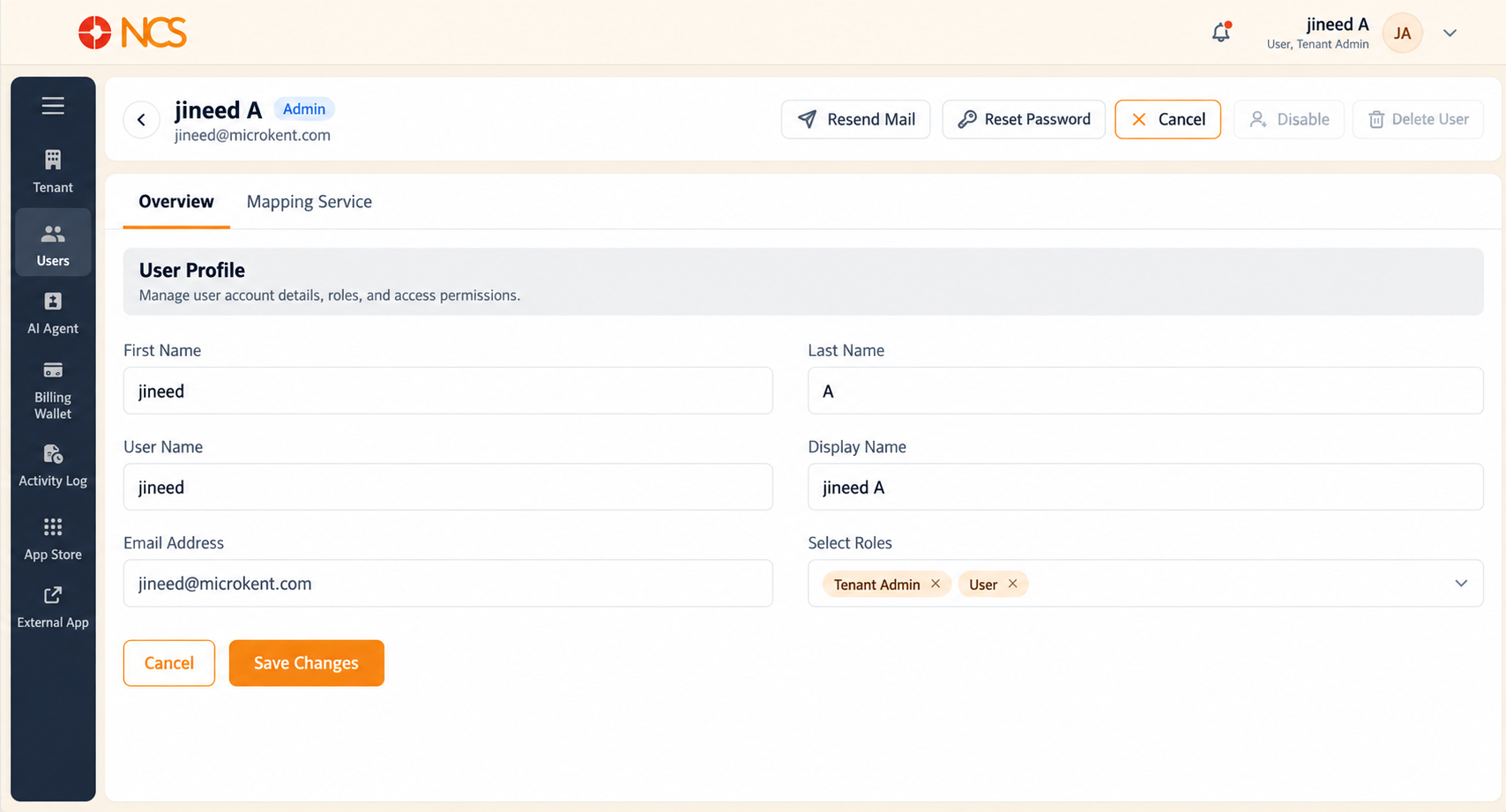 Edit User Overview Tab
