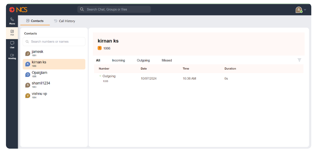PBX Contacts View