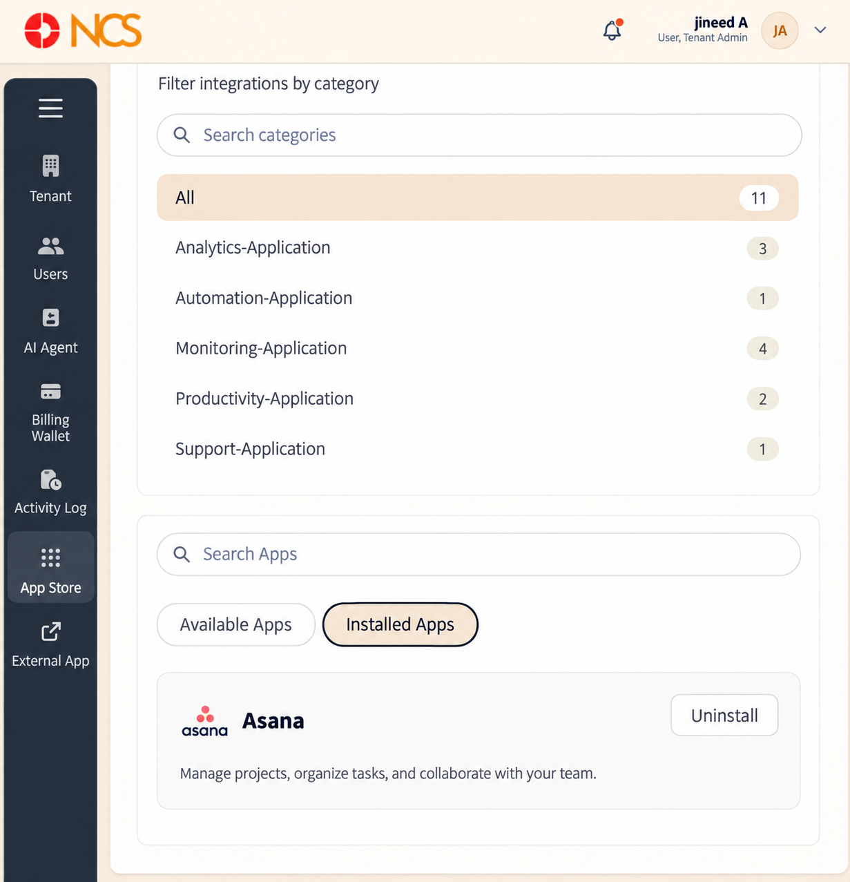Review or Uninstall Application