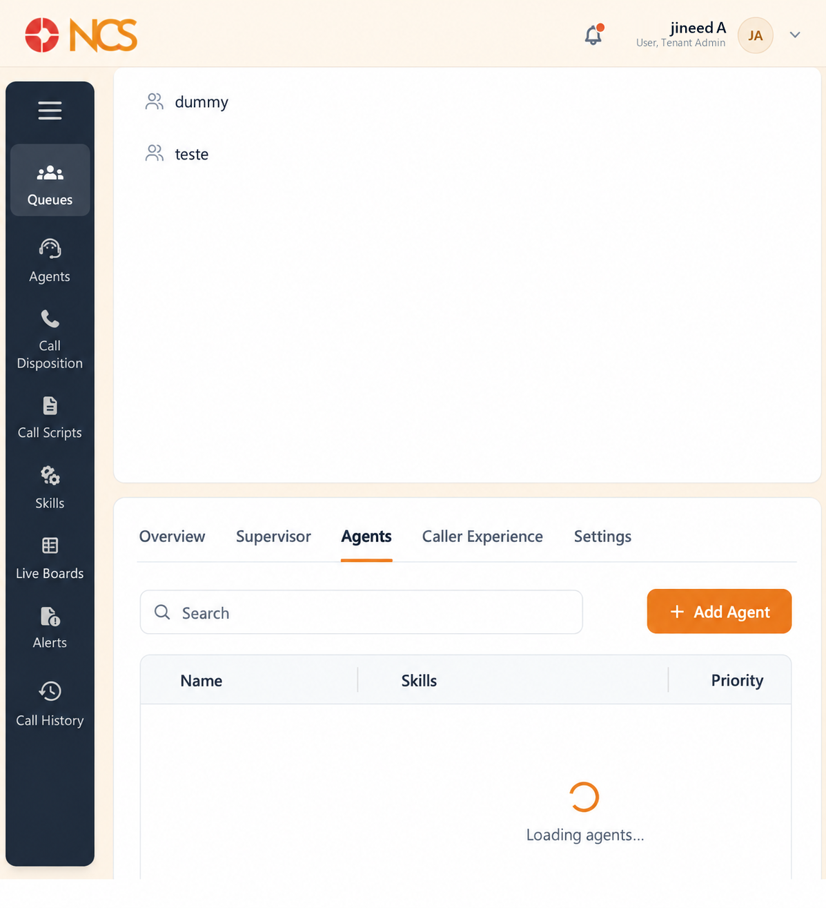 SUP 1.4 Queue Agents Tab