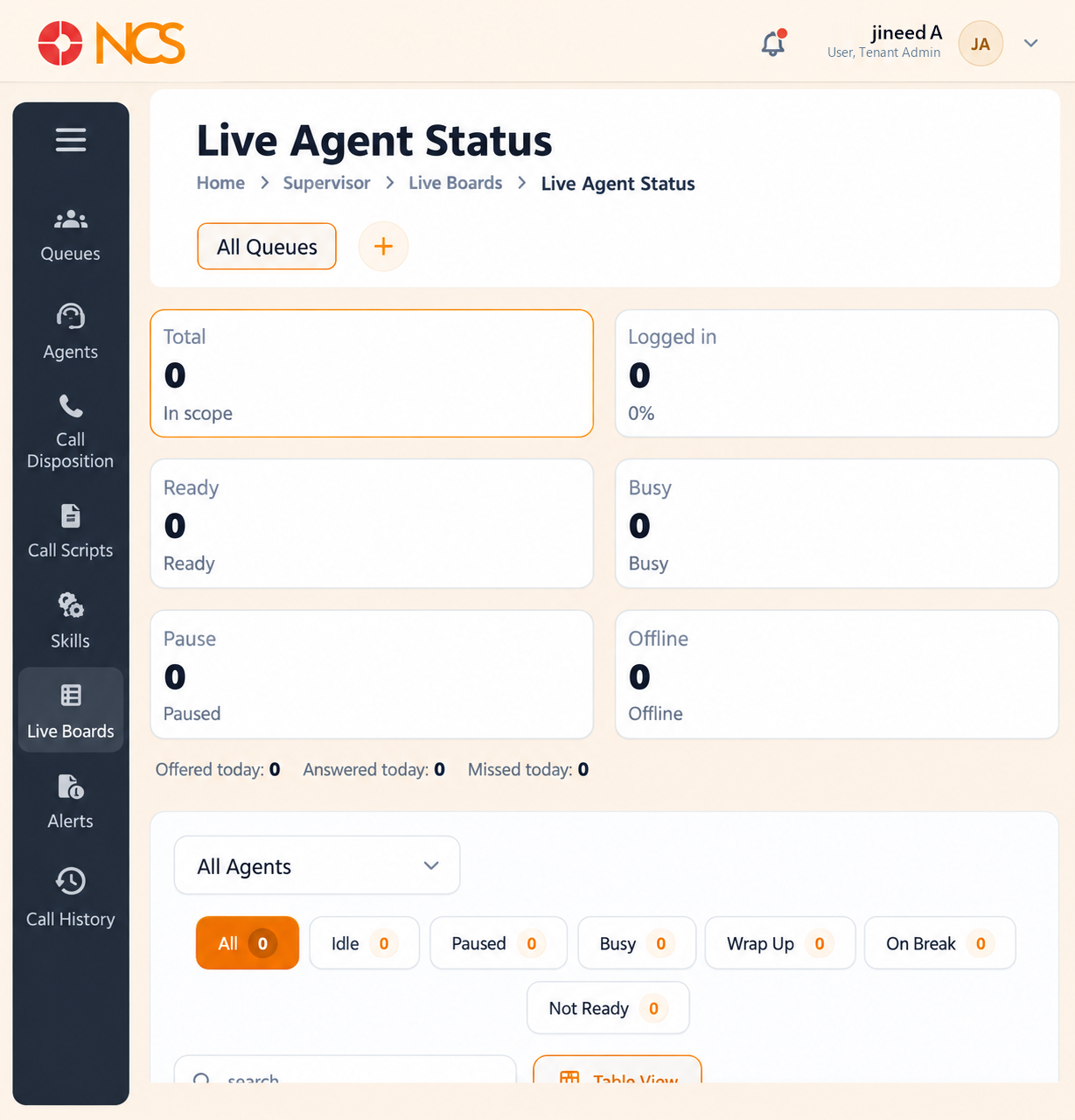 SUP 6.2 Live Agent Statut Board