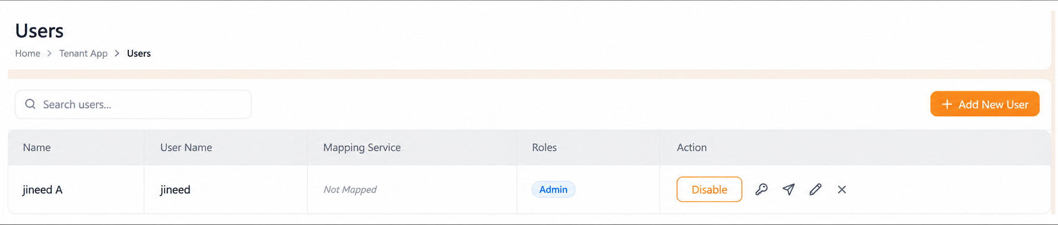 Change Password row action