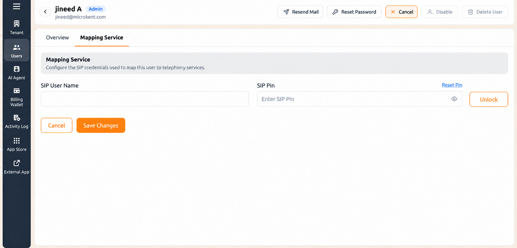 Edit Utilisateur Mapping Service Tab