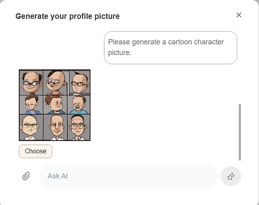 Generate your profile picture modal showing generated images