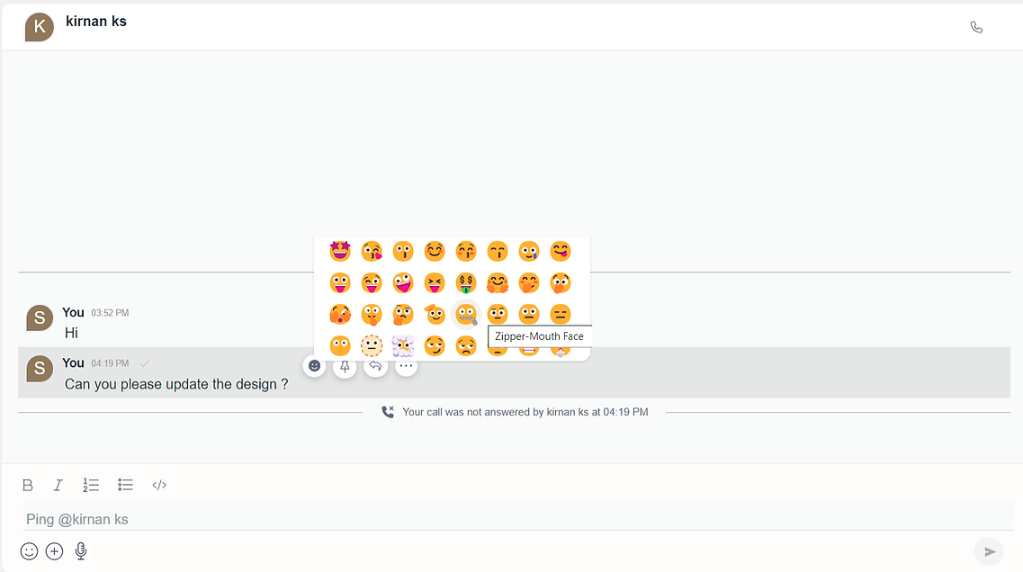 Reactions modal in Two Side Stacking