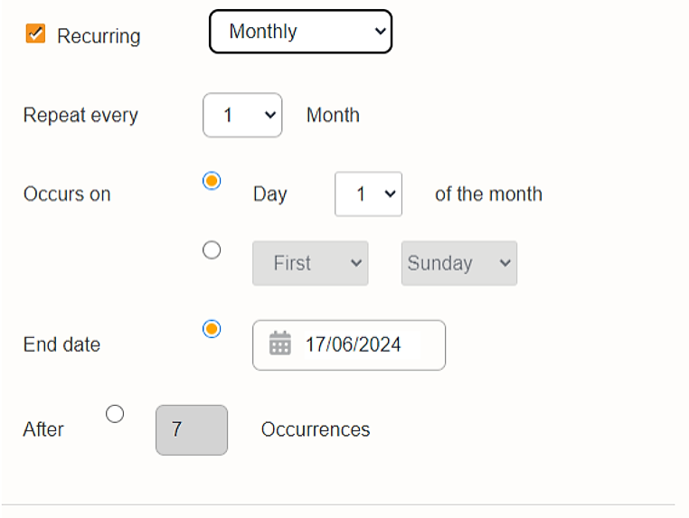Monthly recurrence options