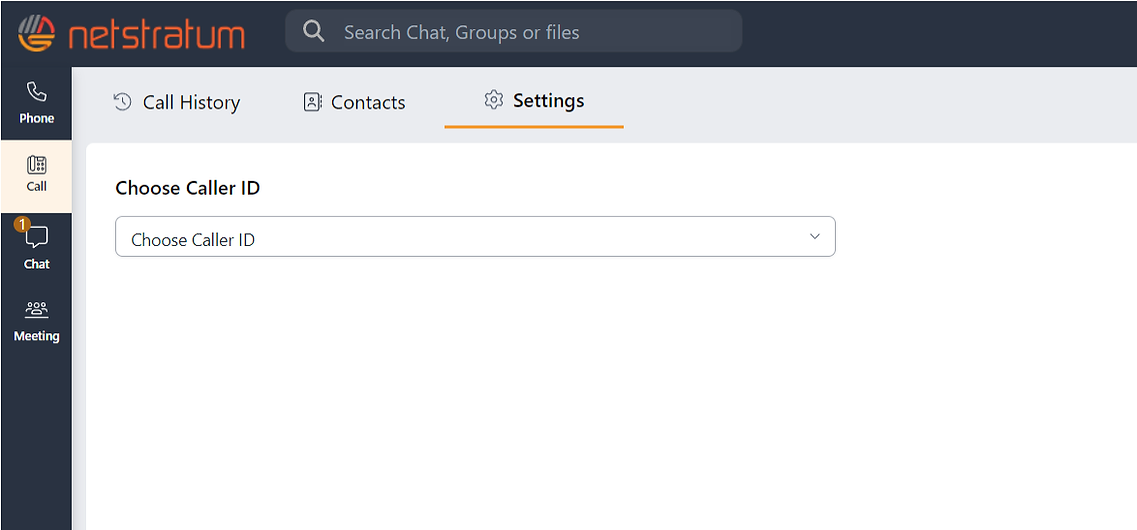 PBX Settings tab with Choose Caller ID dropdown