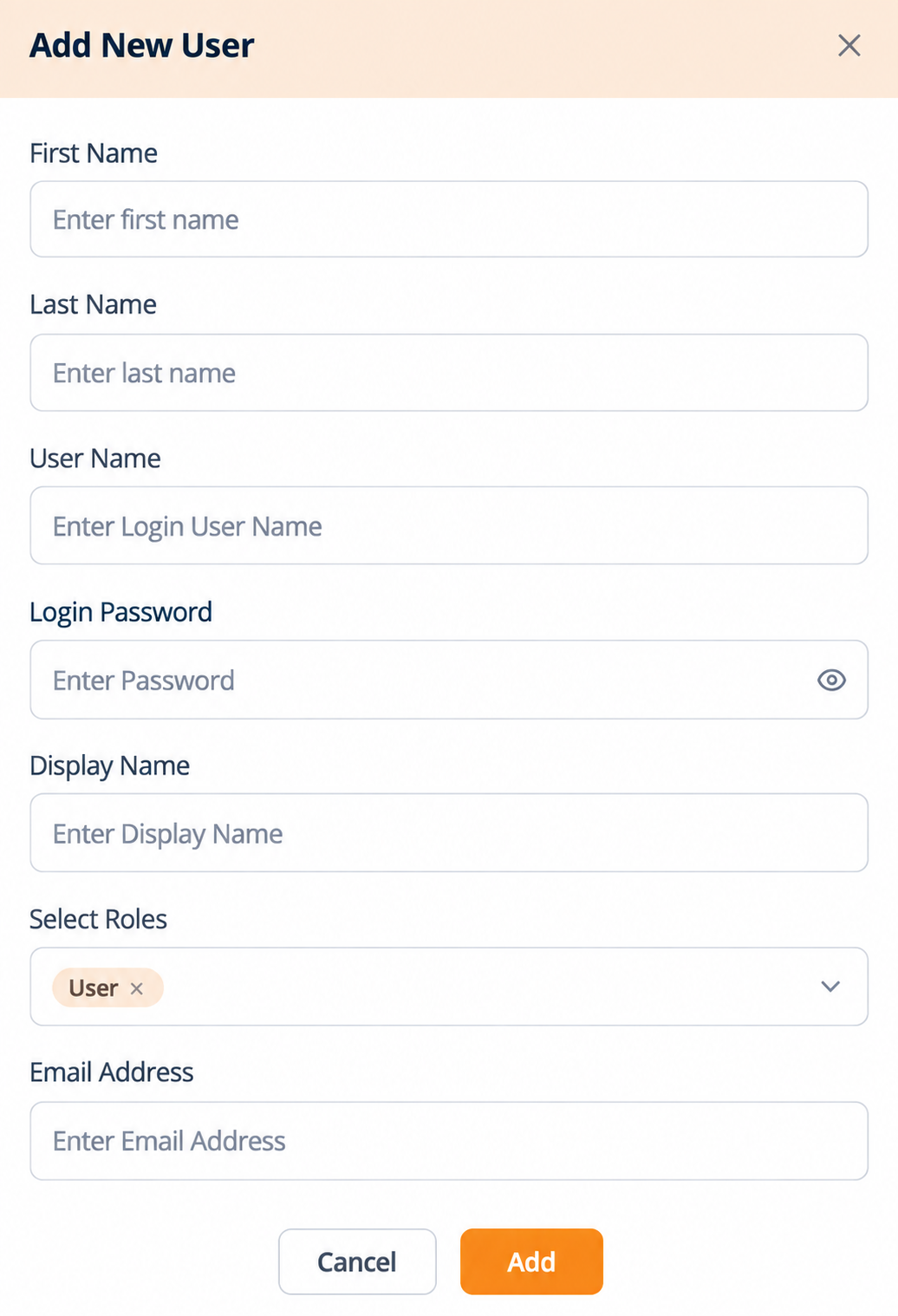 Modal Adicionar Novo Usuário