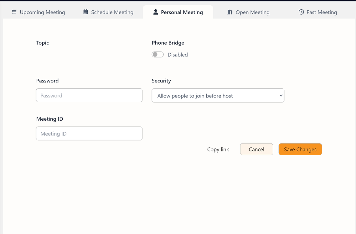 Personal Meeting tab in edit mode